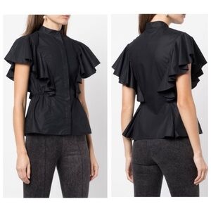 Adam LIPPES Ruffled cotton-poplin short sleeve button down blouse top size 12